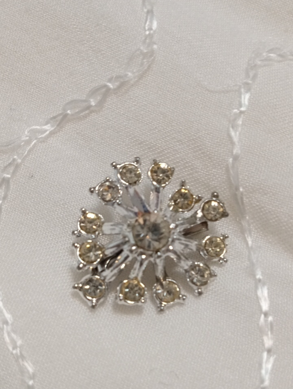 Vintage Silver Crystal Snowburst Brooch - Clear Accent